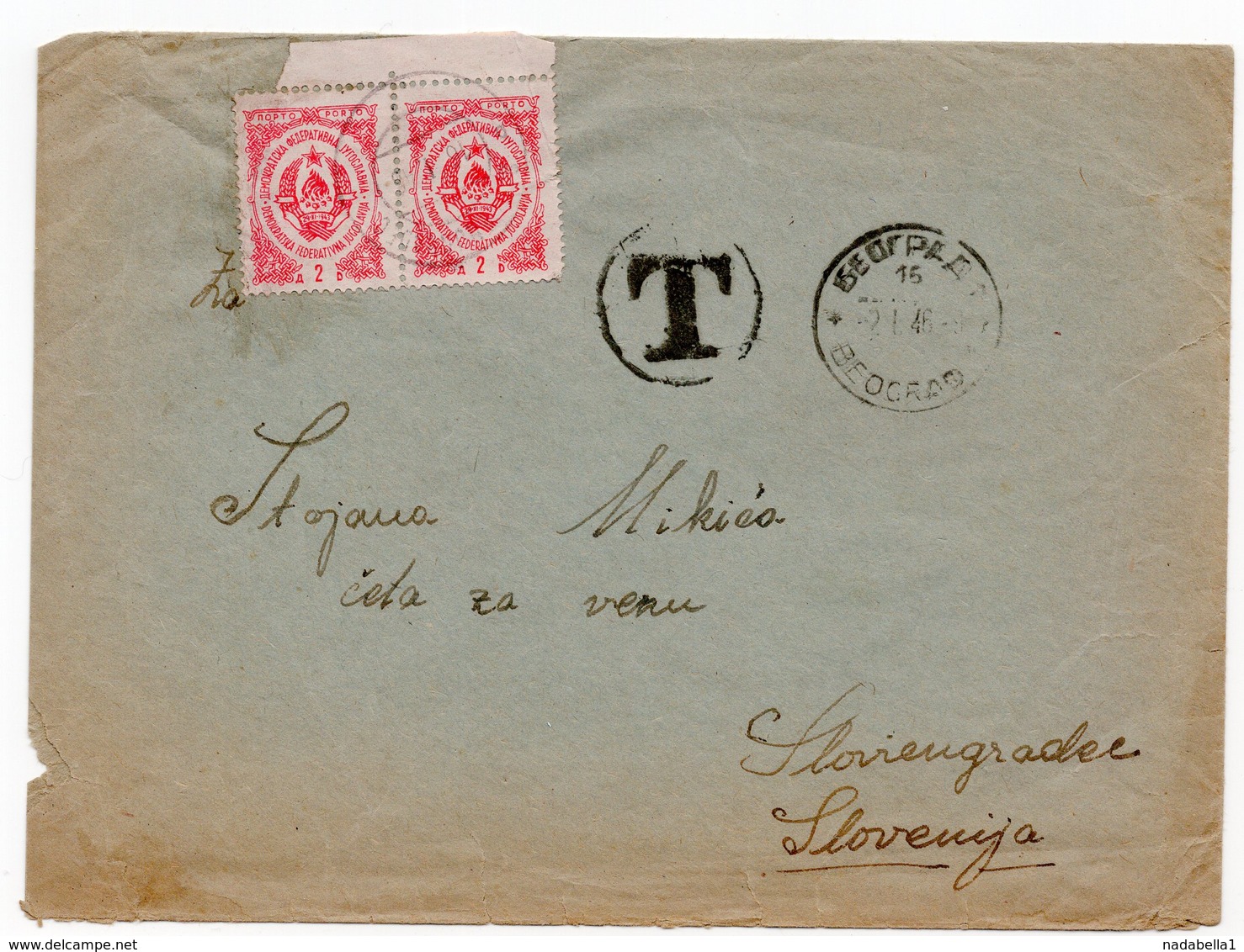 1946 YUGOSLAVIA, SERBIA, BELGRADE TO SLOVENGRADEC, SLOVENIA, POSTAGE DUE - Covers & Documents