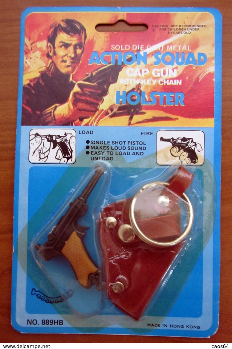 ACTION SQUAD SOLID DIE CAST METAL CAP GUN WITH KEY CHAN HOLSTER  BLISTER - Giocattoli Antichi