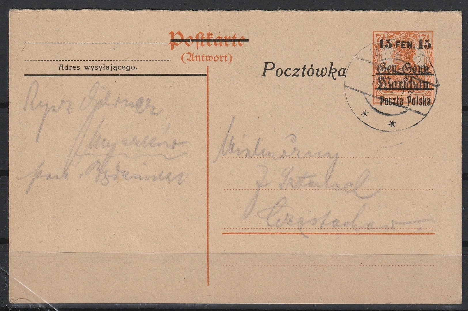 Polen, P 3 II A O (Urkarte Bes. WK I, GG, P 7A) (1956) - Lettres & Documents
