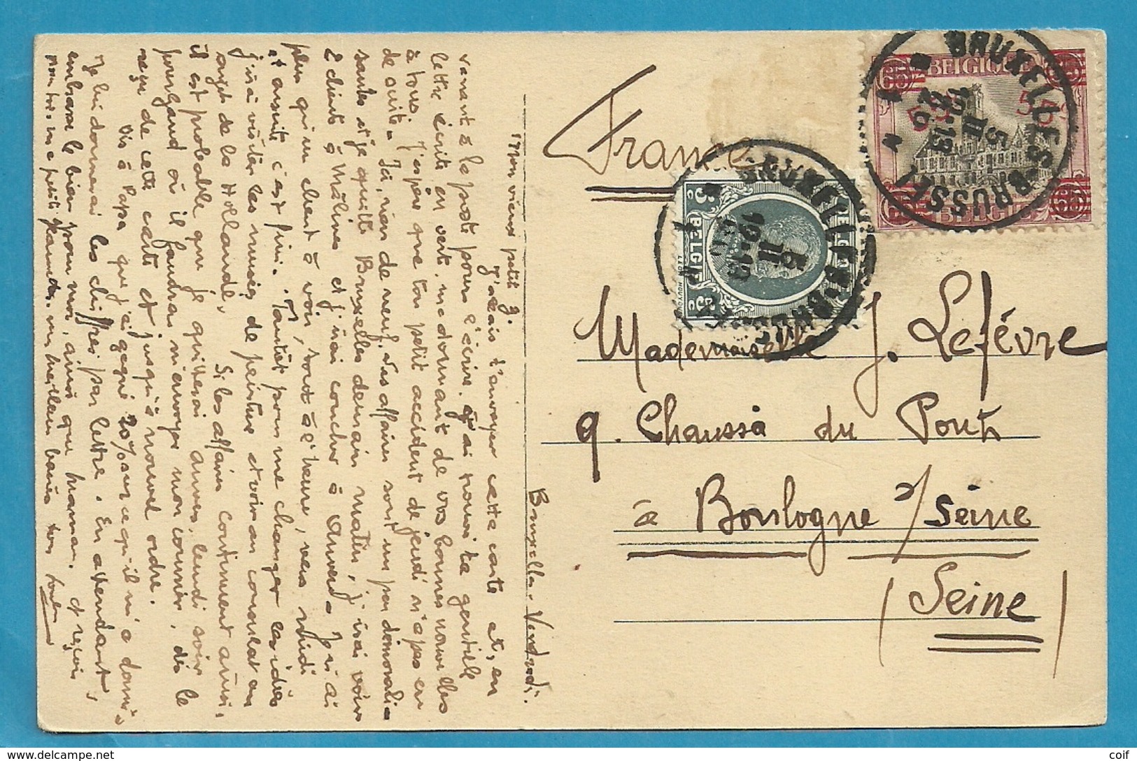 188 (Dendermonde)+193 Op Kaart Stempel BRUXELLES Naar France - Lettres & Documents