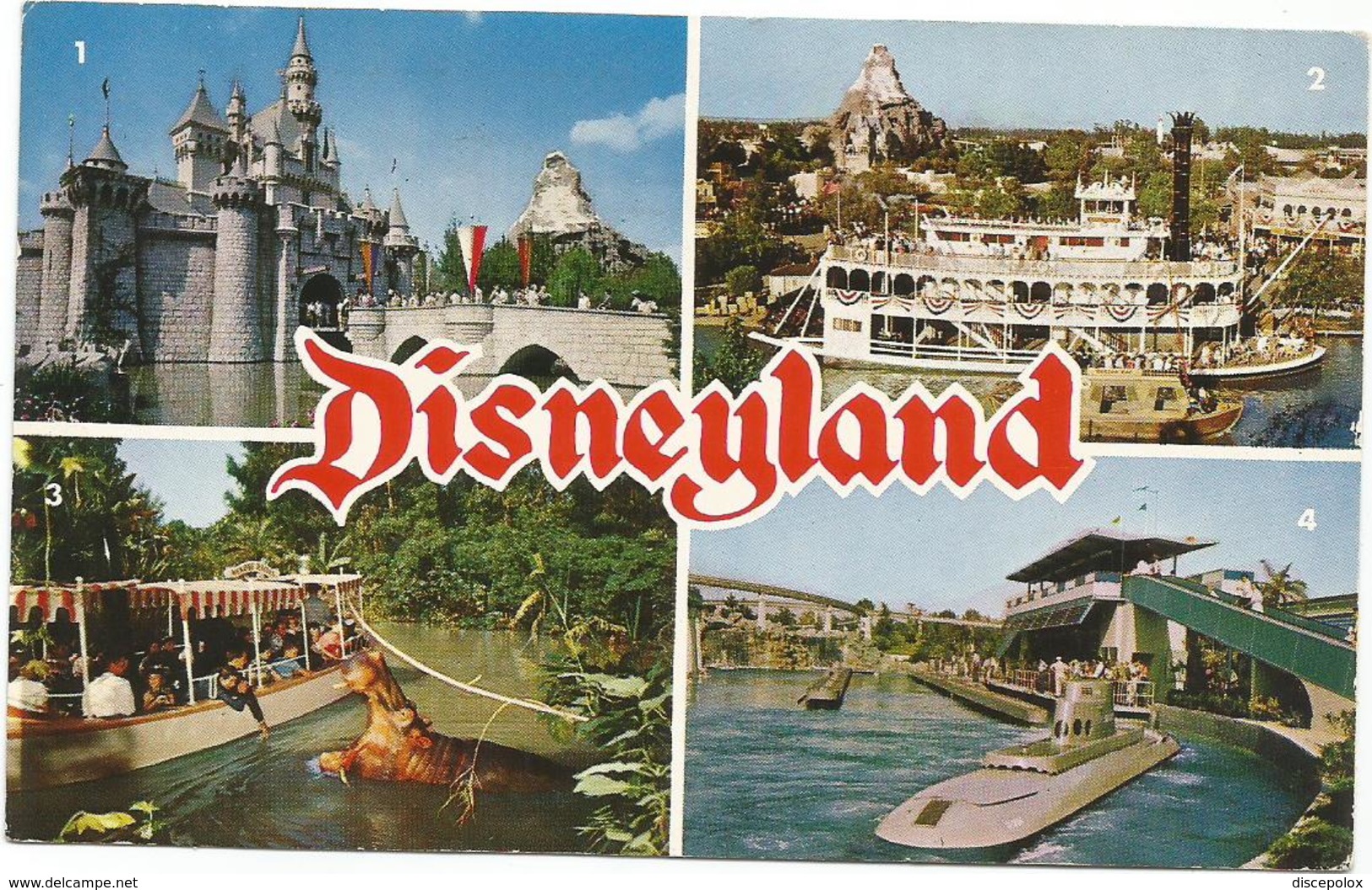 W4355 Disneyland - Sleeping Beauty's Castle - Mark Twain - Jungle Cruise - Submarine Ride / Viaggiata 1962 - Disneyland