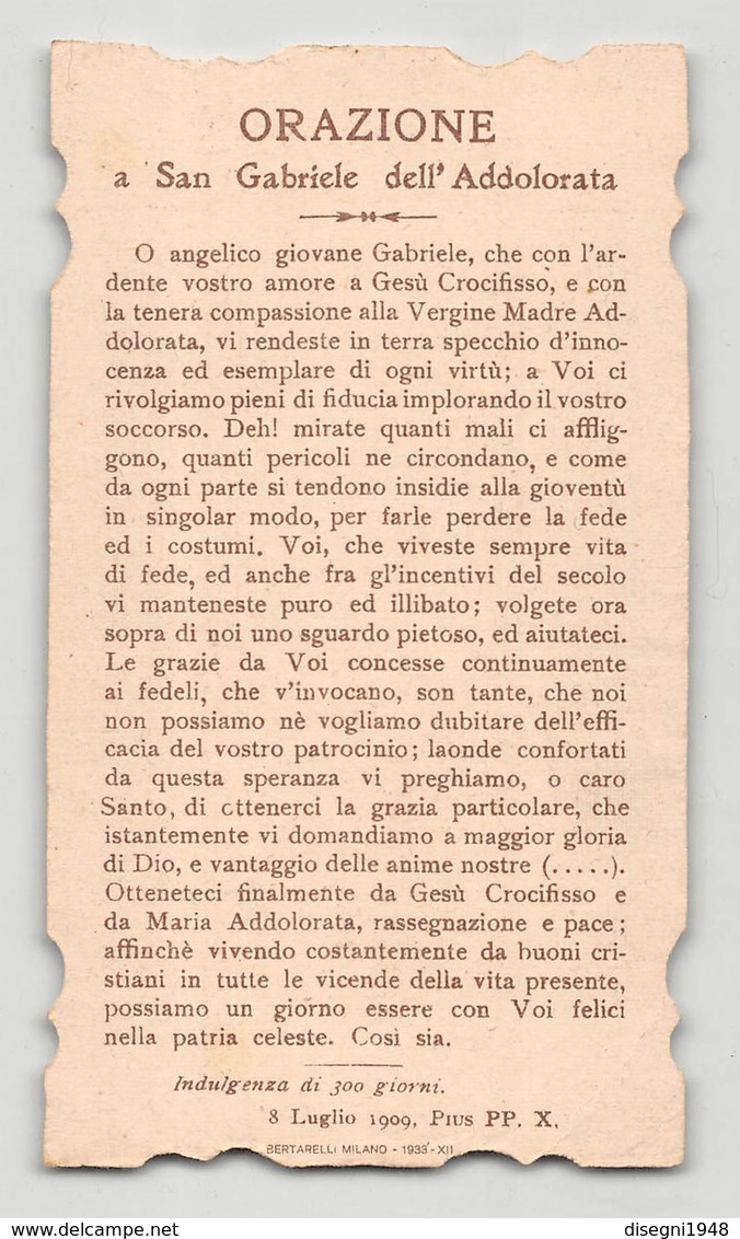 08595 "SAN GABRIELE DELL'ADDOLORATA, PASSIONISTA - COMPATRONO DELLA GIOVENTU' CATTOLICA ITALIANA" IMM. REL. ORIG. - Santini
