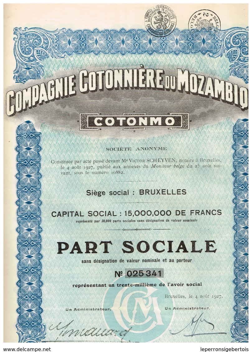 Titre Ancien - Compagnie Cotonnière Du Mozambique "COTONMO" - Titre De 1927 - N° 025341 - Afrika