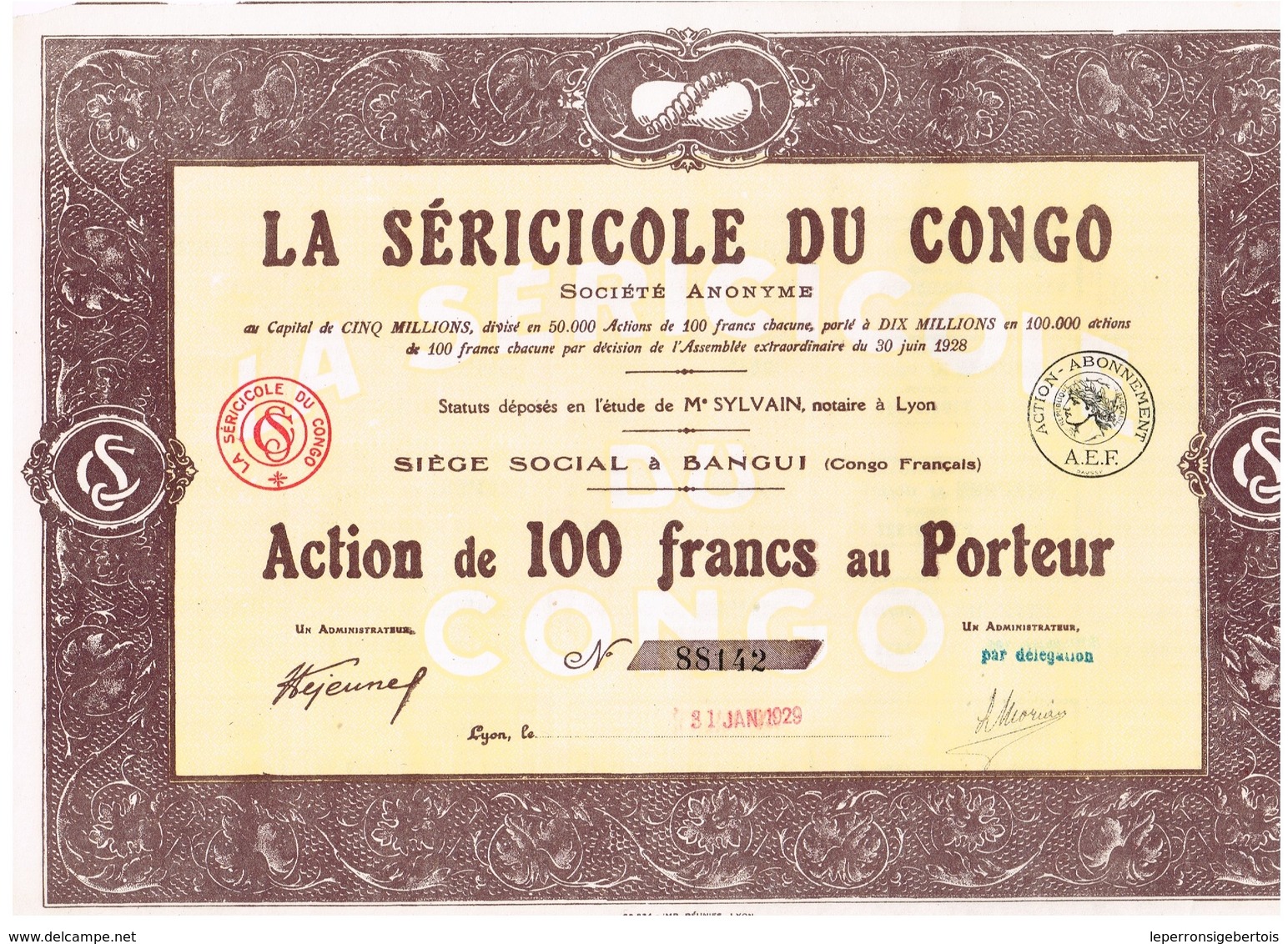 Titre Ancien - La Séricole Du Congo - Titre De 1929 - N° 88142 - Afrique