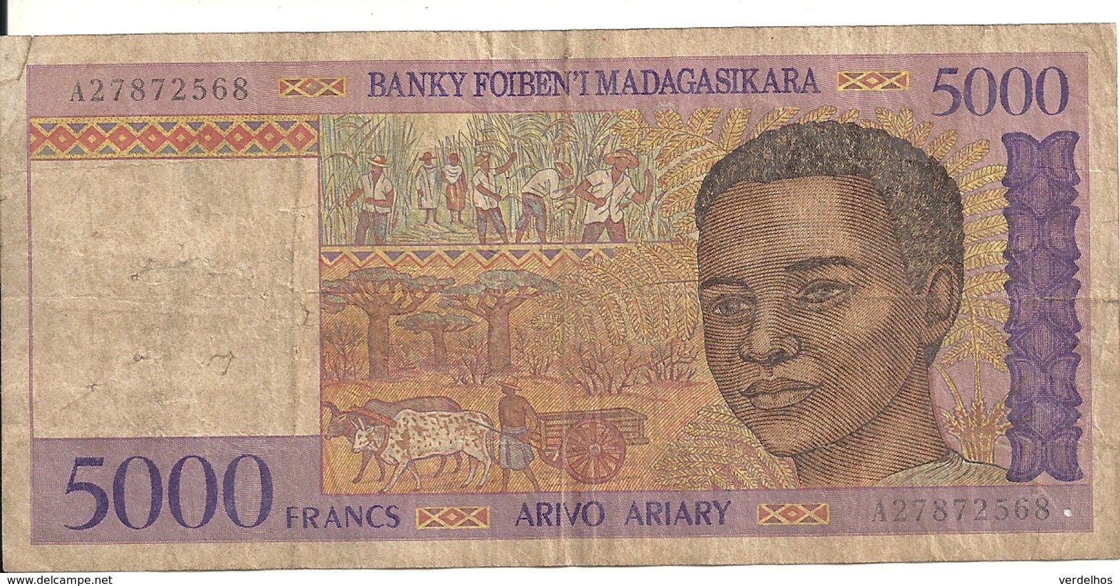 MADAGASCAR  5000 FRANCS ND1995 VG+ P 78 - Madagascar