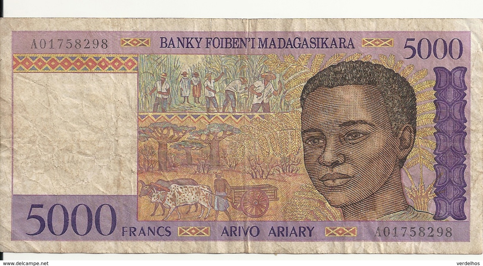 MADAGASCAR  5000 FRANCS ND1995 VG+ P 78 - Madagascar