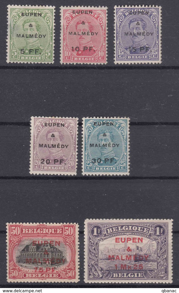 Belgium WWI Eupen & Malmedy 1920 Mi#1-7 Mint Hinged Complete Set, Last Stamp Never Hinged - OC55/105 Eupen & Malmédy