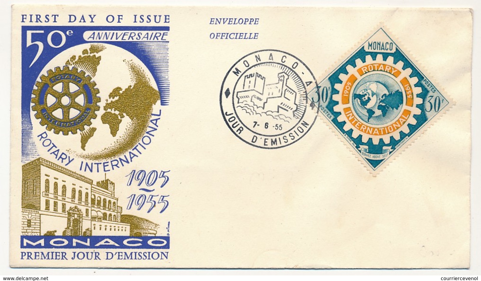 MONACO - Enveloppe FDC - 50e Anniversaire Du ROTARY - 7/8/1955 - FDC