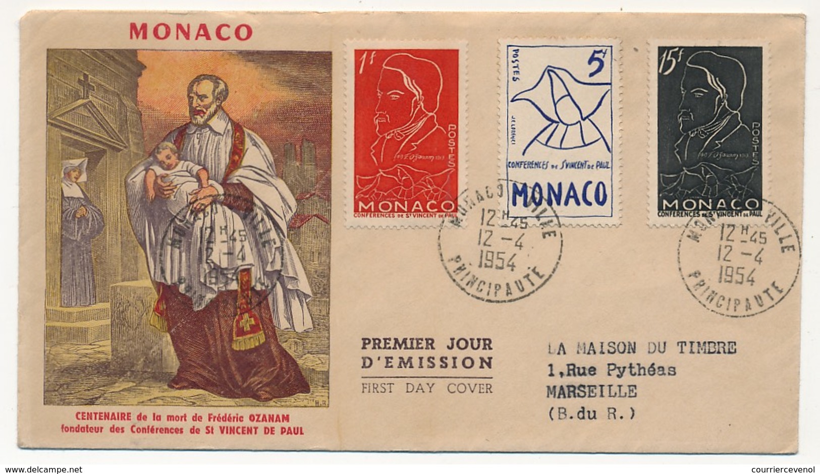 MONACO - Enveloppe FDC - Centenaire De La Mort De Frédéric Ozanam -12/4/1954 - FDC