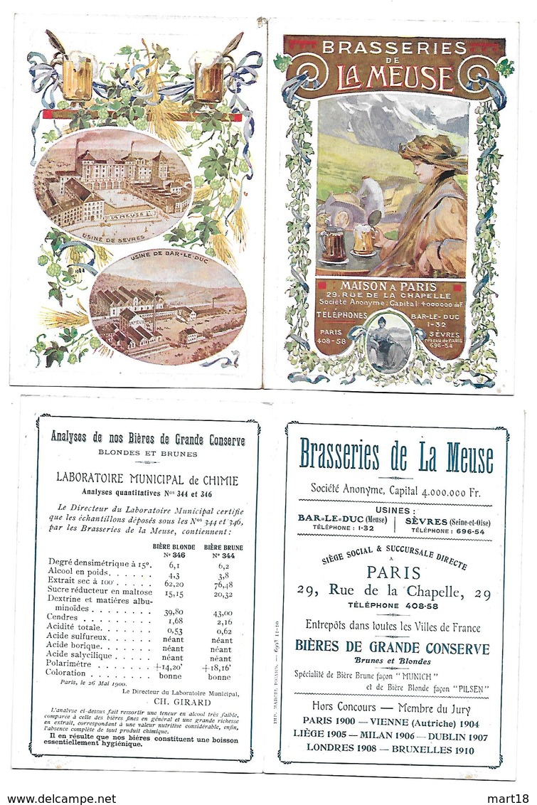 Brasserie De La Meuse - " Analyses De Nos Bières ... " Bar-le-Duc - Années 1900 - Autres & Non Classés