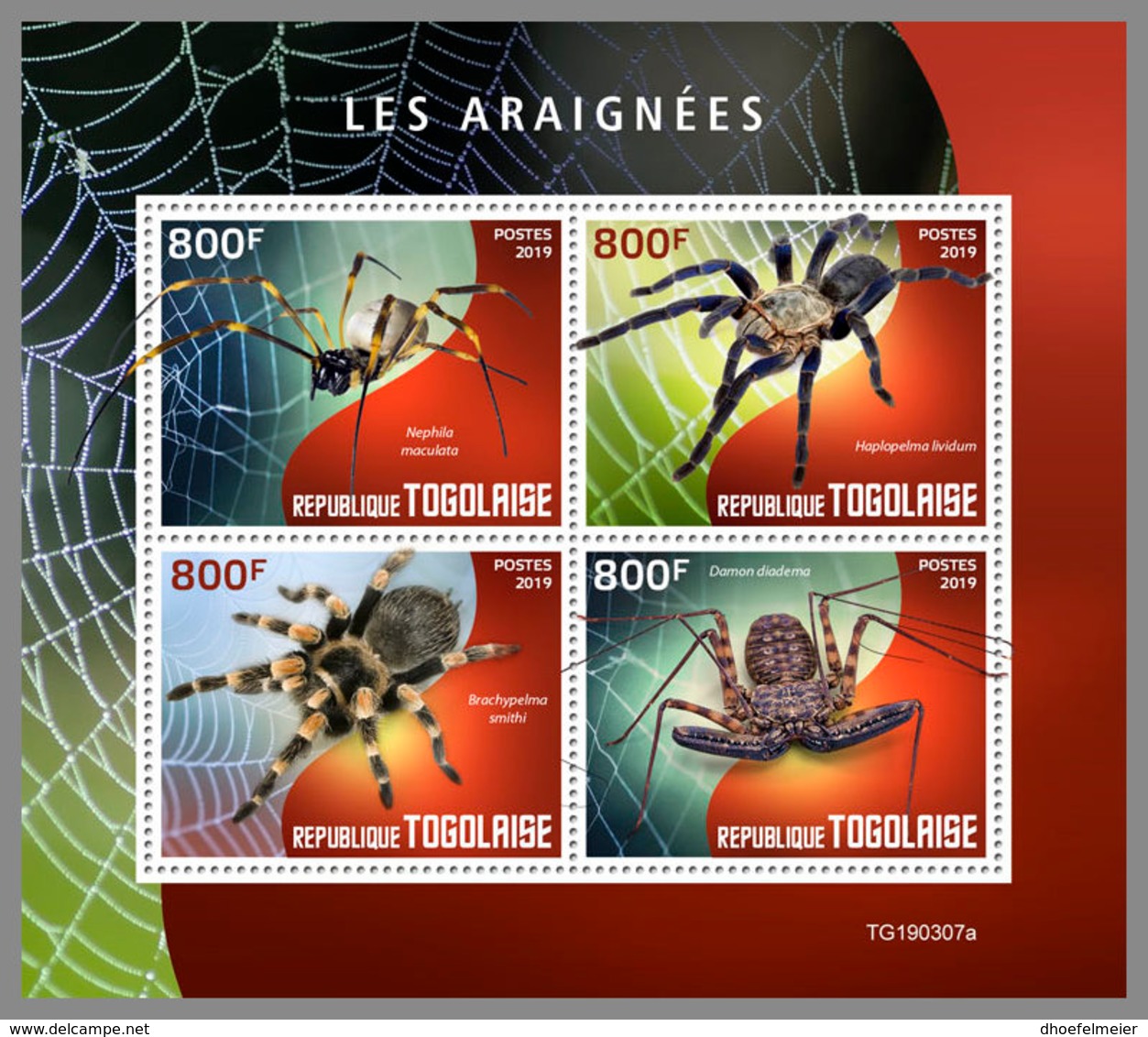 TOGO 2019 MNH Spiders Spinnen Araignees M/S - IMPERFORATED - DH1933 - Spiders