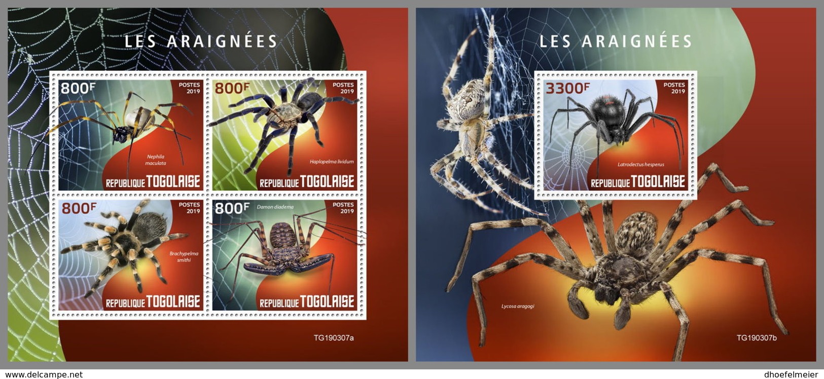 TOGO 2019 MNH Spiders Spinnen Araignees M/S+S/S - IMPERFORATED - DH1933 - Spinnen