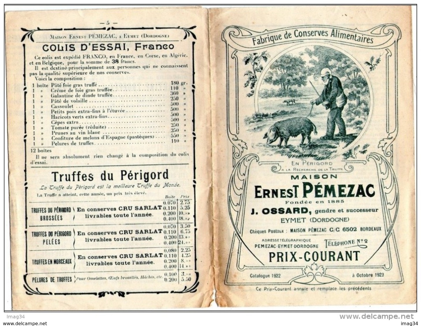 Dépliant Ancien Publicitaire Tarifs Truffes Truffe Cru Sarlat Agen Eymet Dordogne Périgord Commerce Pémezac Ossard - Other & Unclassified