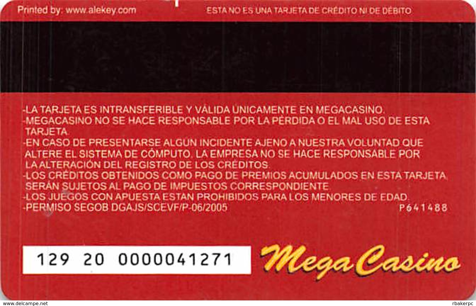 Mega Casino - Mexico - Slot Card With P641488  .....[FSC]..... - Casino Cards