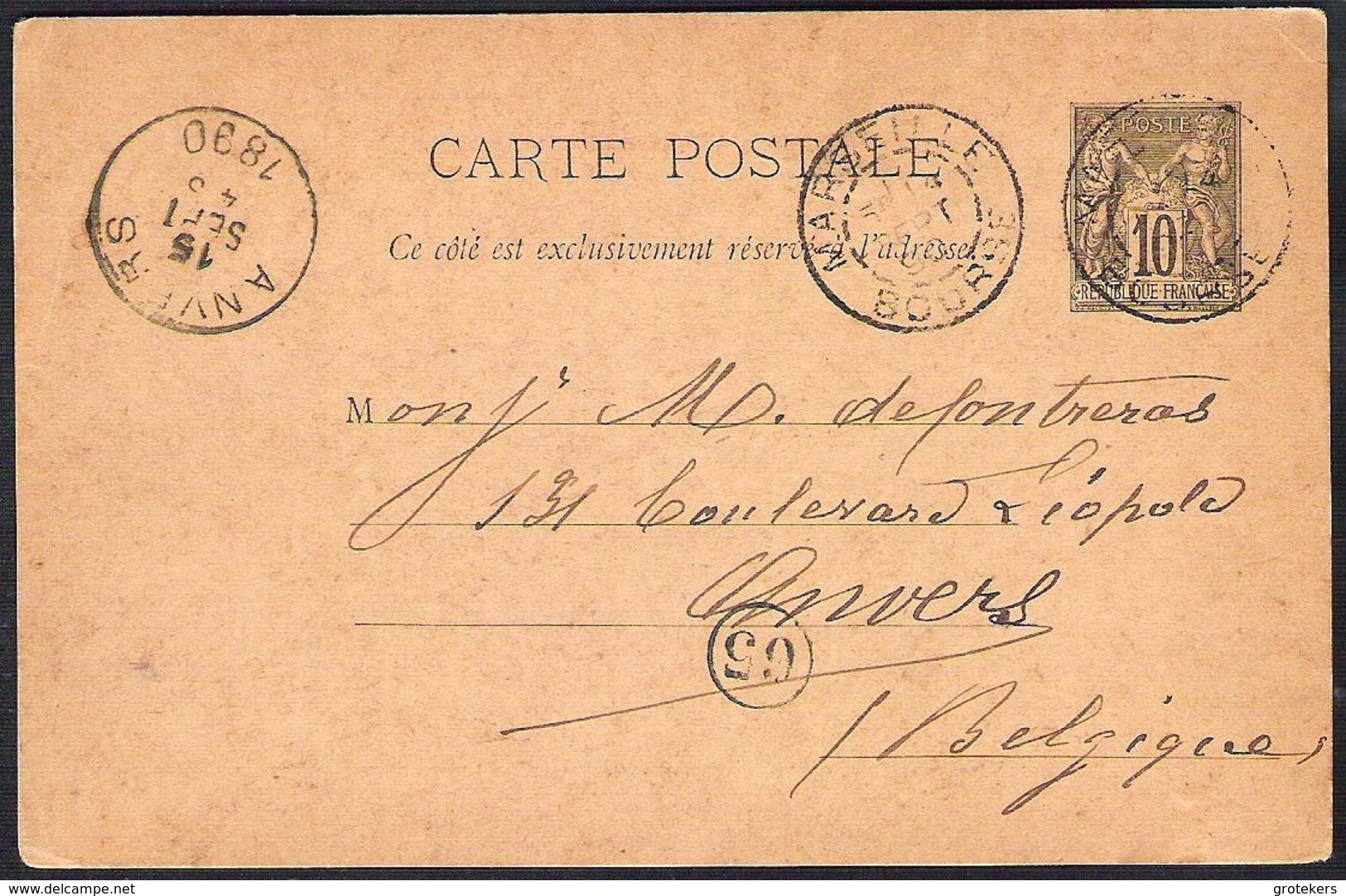 FRANCE 1890 Entier Postal Yvert 89-CP3 Envoyé 1902 Marcq-en-Baroeil (Nord) - Bruxelles - Cartes Postales Types Et TSC (avant 1995)