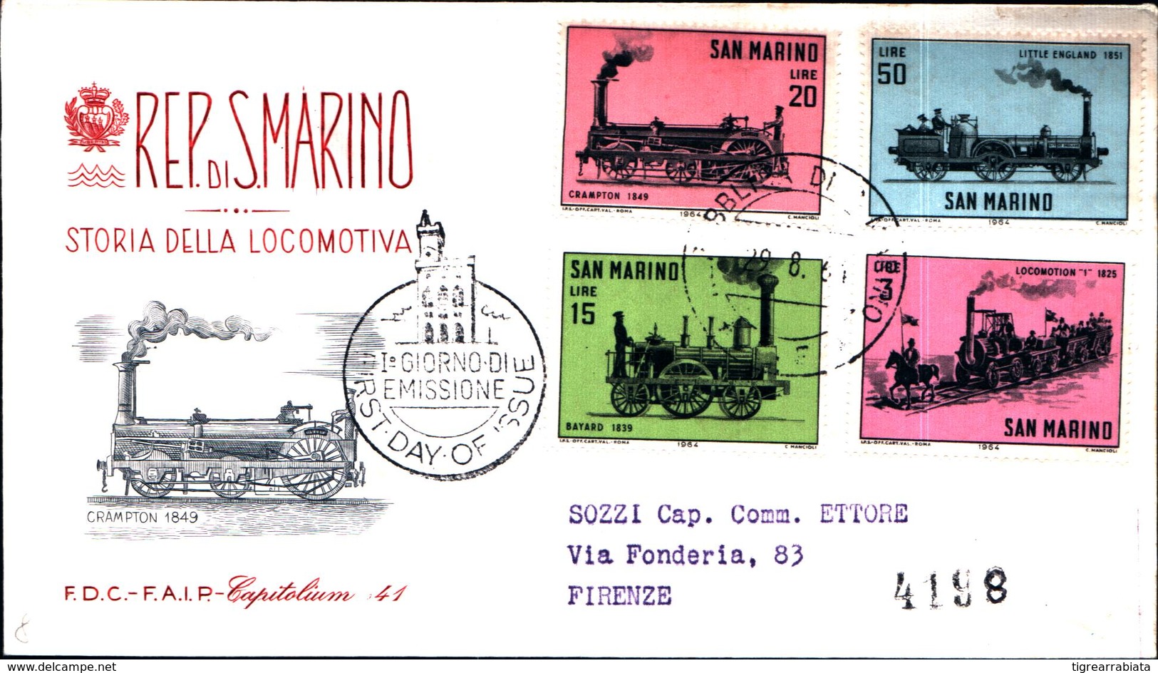 13155a) CartolinaF.D.C.SAN Marino  Storia Della Locomotiva - 29 Agosto 1964 - FDC