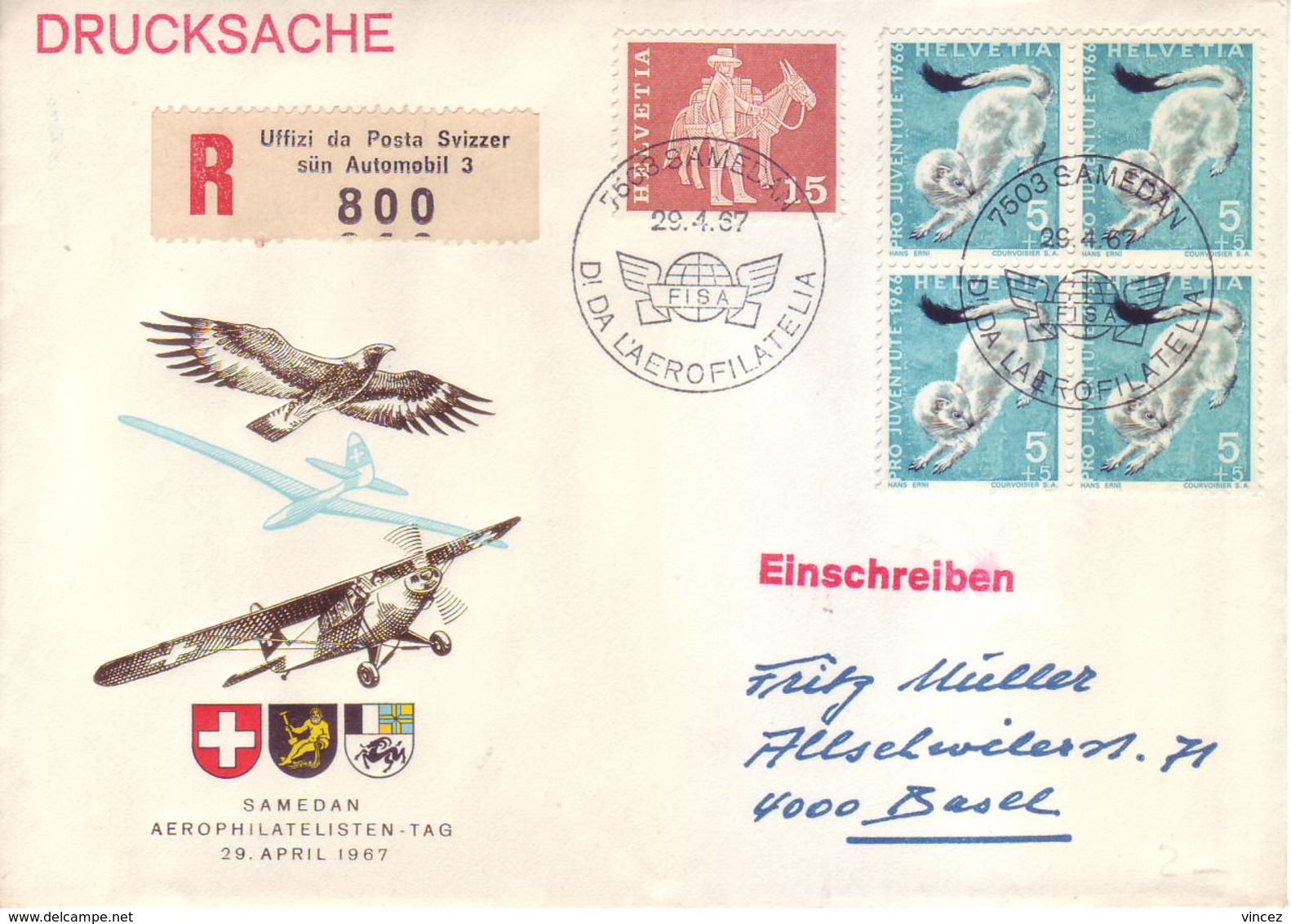 Svizzera 1966 - Ermellino, Quartina Su Raccomandata - Storia Postale