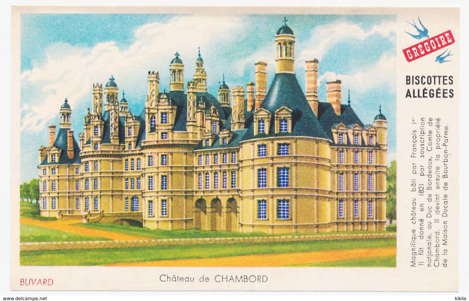 Buvard 14.9 X 9.5 Biscottes Allégées GREGOIRE Château De Chambord - Biscottes