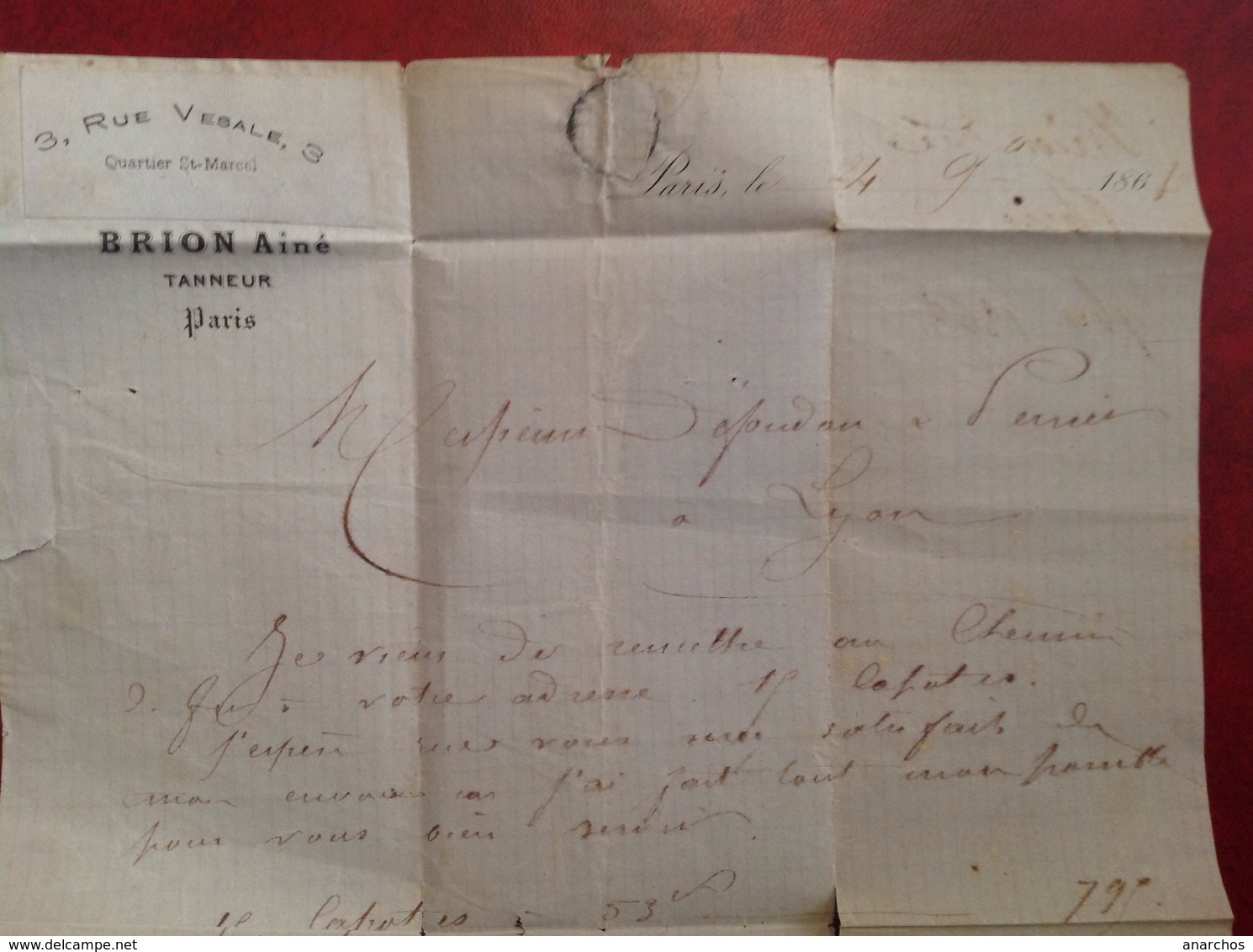 Paris Pour Lyon étoile 29 Et Cad Brion Tanneur - 1849-1876: Période Classique