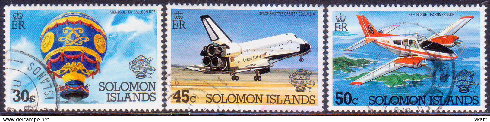 SOLOMON ISLANDS 1983 SG #493//97 Part Set (3 Stamps Of 5) Used Bicentenary Of Manned Flight - Salomon (Iles 1978-...)