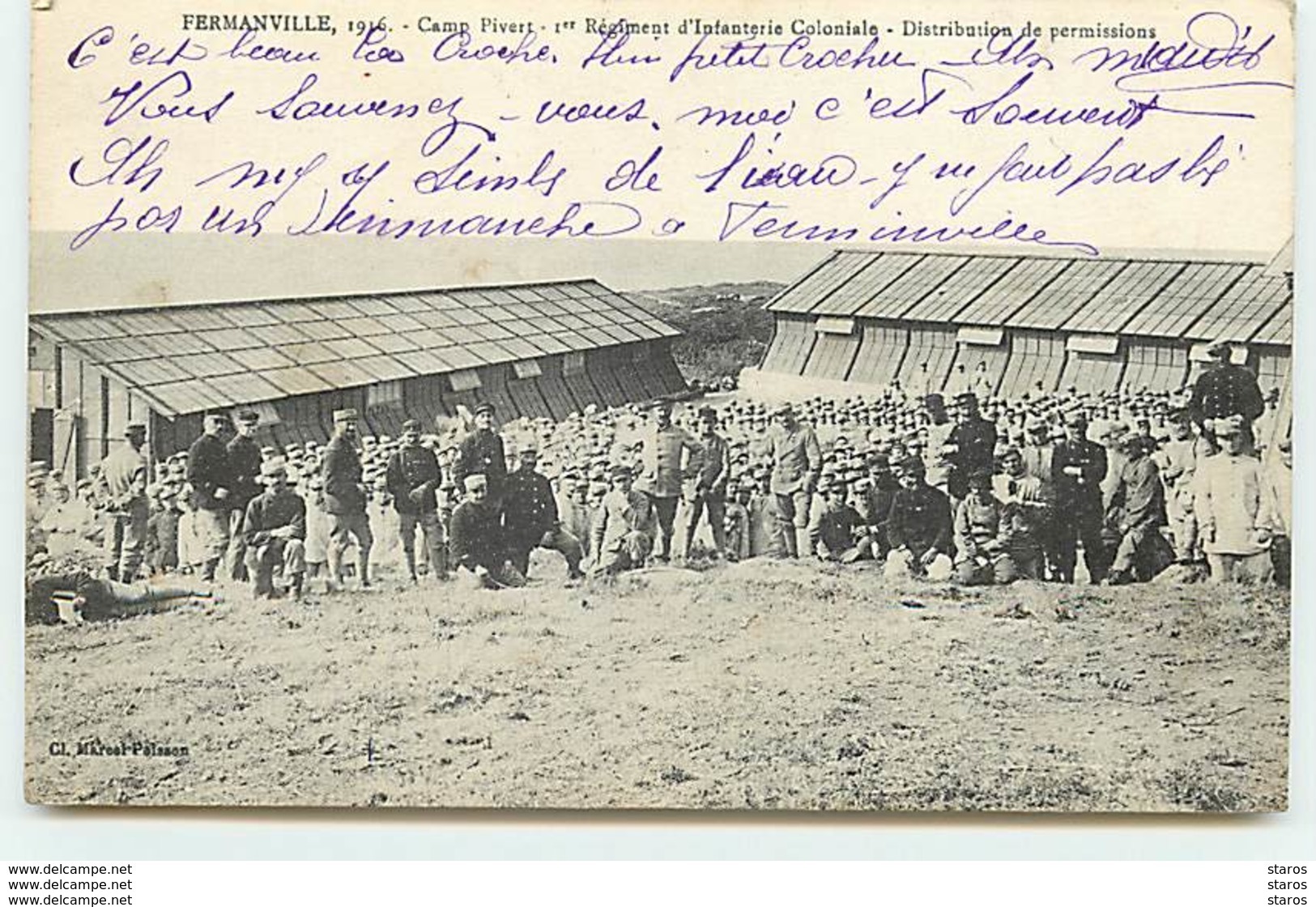 FERMANVILLE - Camp Pivert - 1er Régiment D'Infanterie Coloniale - Distribution De Permissions - Otros & Sin Clasificación