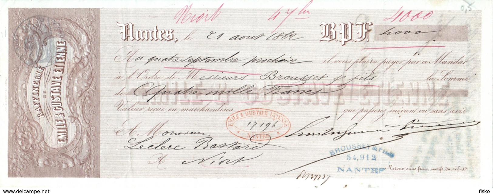 RAFFINERIE ETIENNE        Nantes 1882      Fiscal - Letras De Cambio