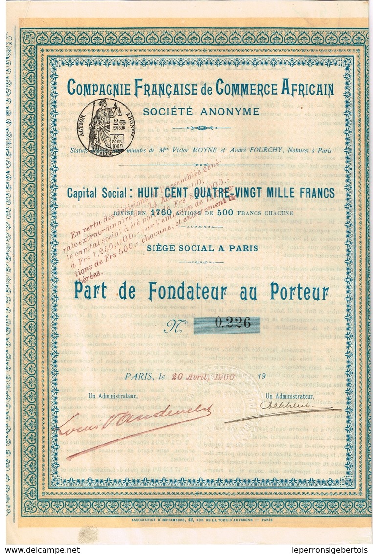 Titre Ancien - Compagnie Française De Commerce Africain - Titre De 1900 - N°0.226 - Afrika