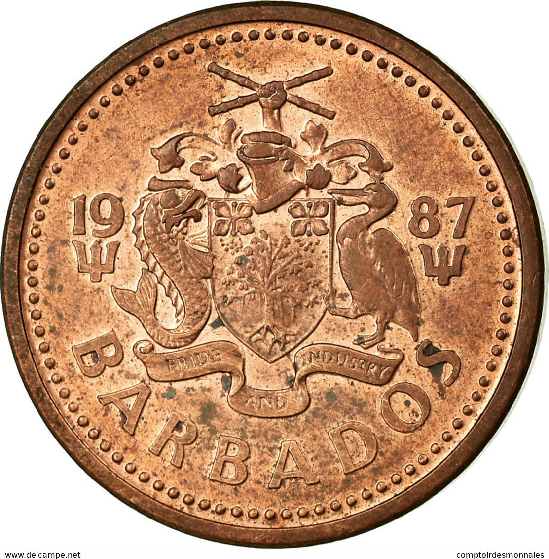 Monnaie, Barbados, Cent, 1987, Franklin Mint, TTB, Bronze, KM:10 - Barbades