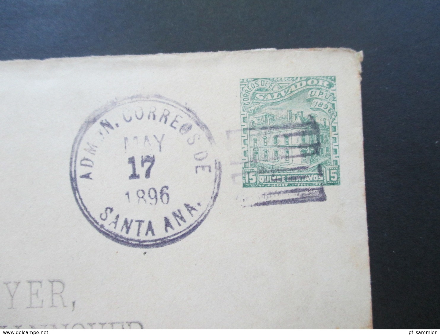 El Salvador 1896 GA Umschlag Santa Ana - Hannover Via Panama - New York Schiffspost Mit Ak Stempel K1 Hannover *V - El Salvador