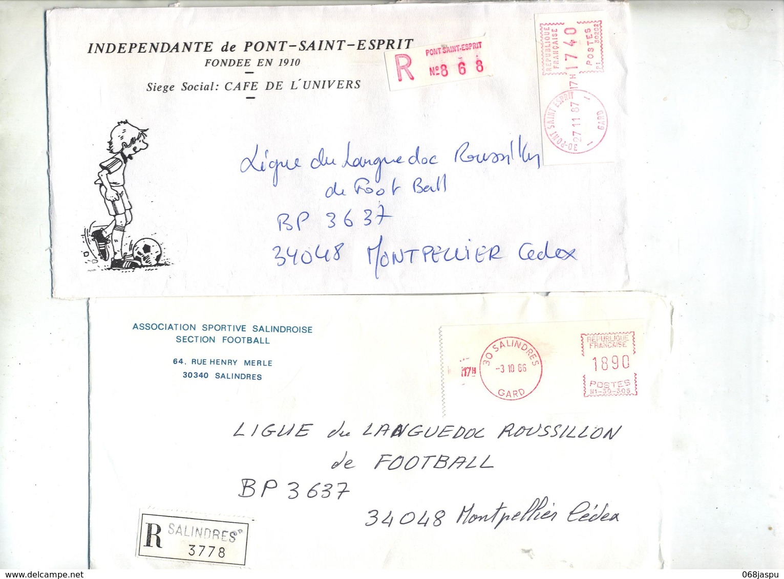 Lot 40 Lettre Recommandée Cachet Gard à Voir Entete Club Football - Cachets Manuels