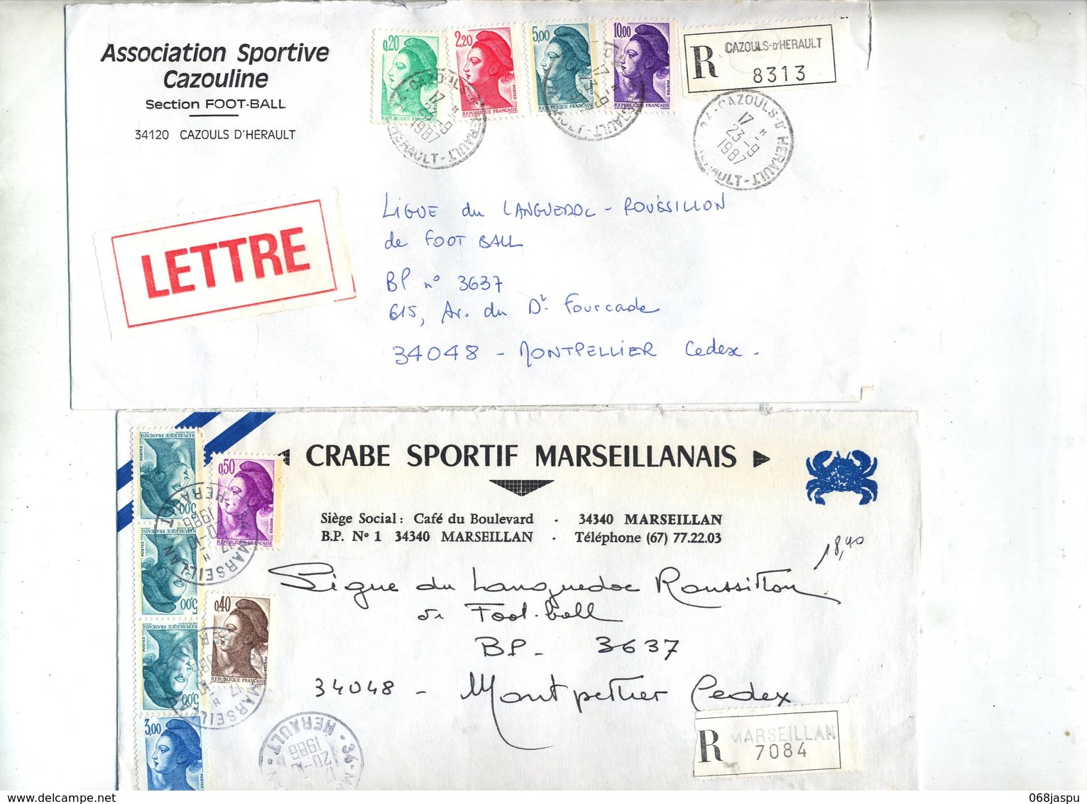 Lot 44 Lettre Recommandée Cachet + Machine  Herault à Voir Entete Club Football - Cachets Manuels