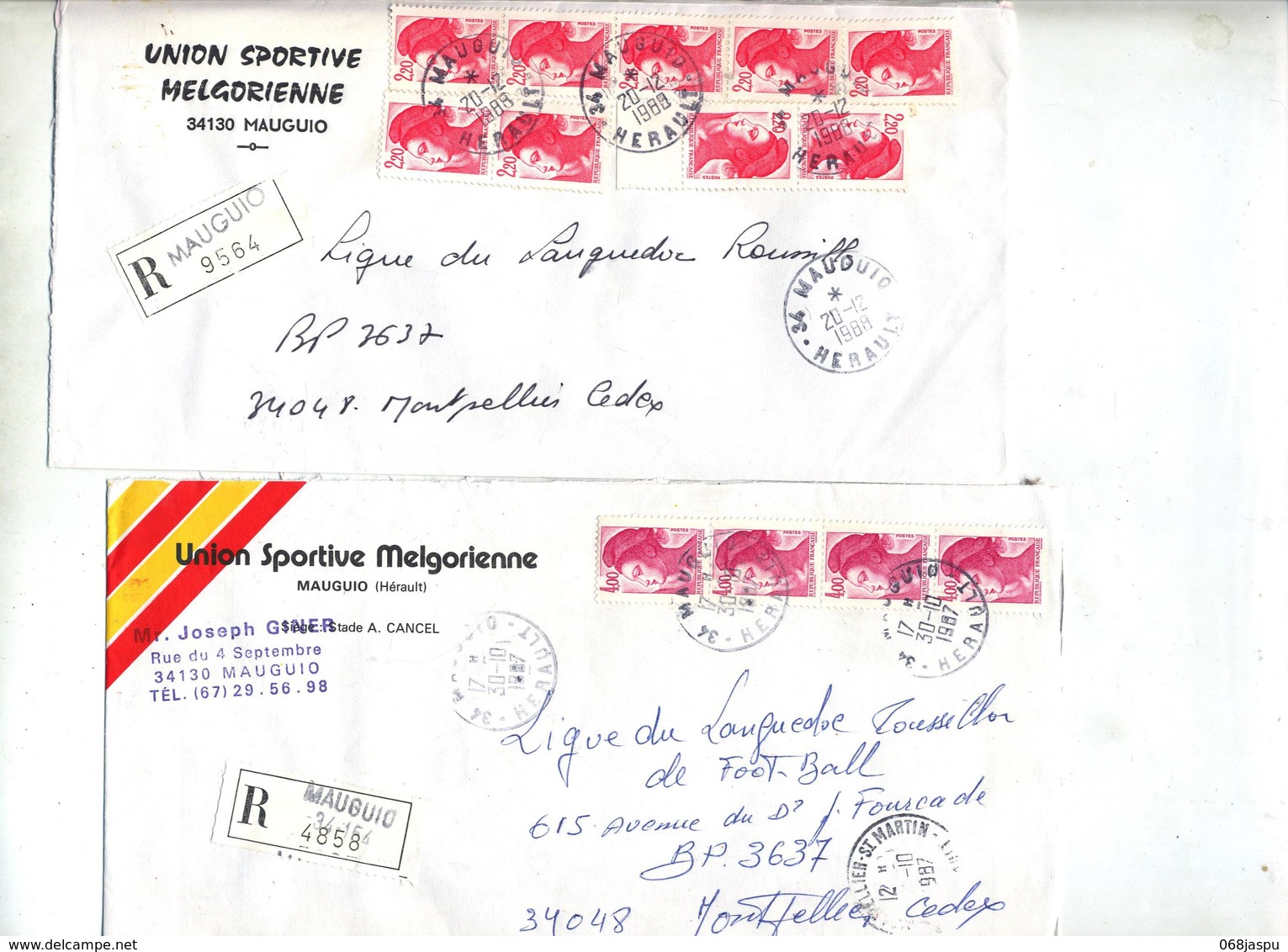 Lot 44 Lettre Recommandée Cachet + Machine  Herault à Voir Entete Club Football - Cachets Manuels