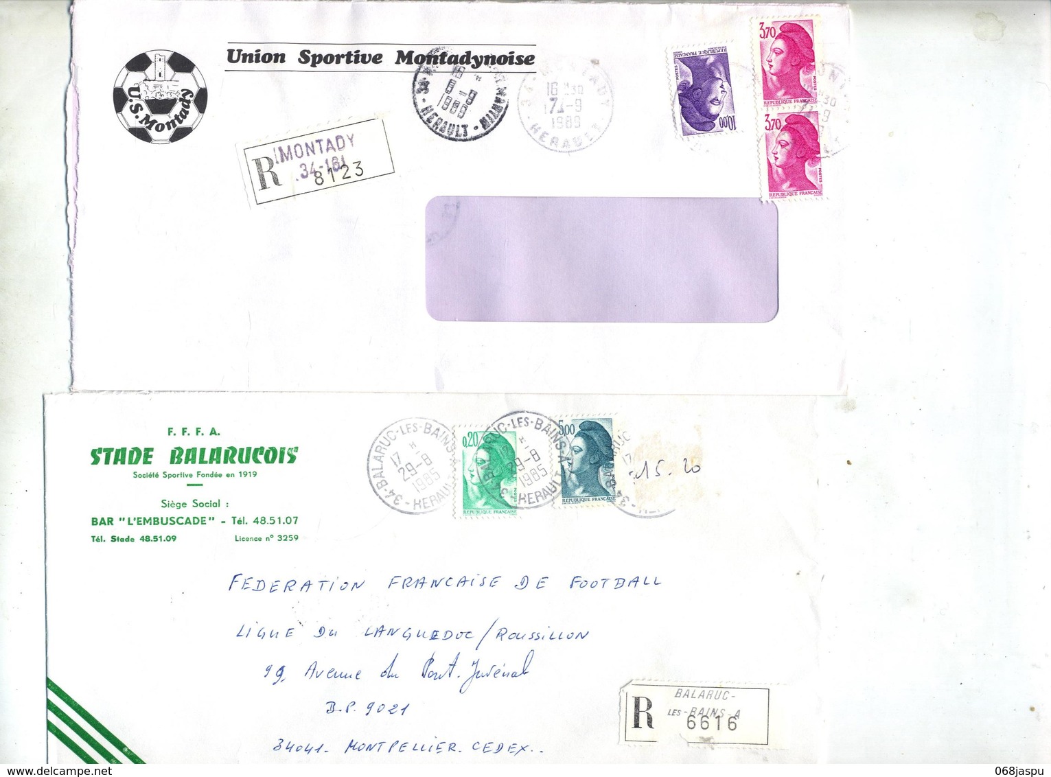 Lot 44 Lettre Recommandée Cachet + Machine  Herault à Voir Entete Club Football - Manual Postmarks