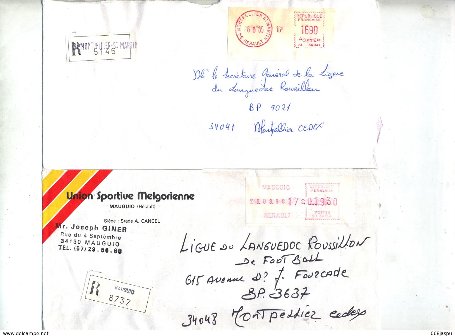 lot 44 lettre recommandée cachet + machine  herault à voir entete club football