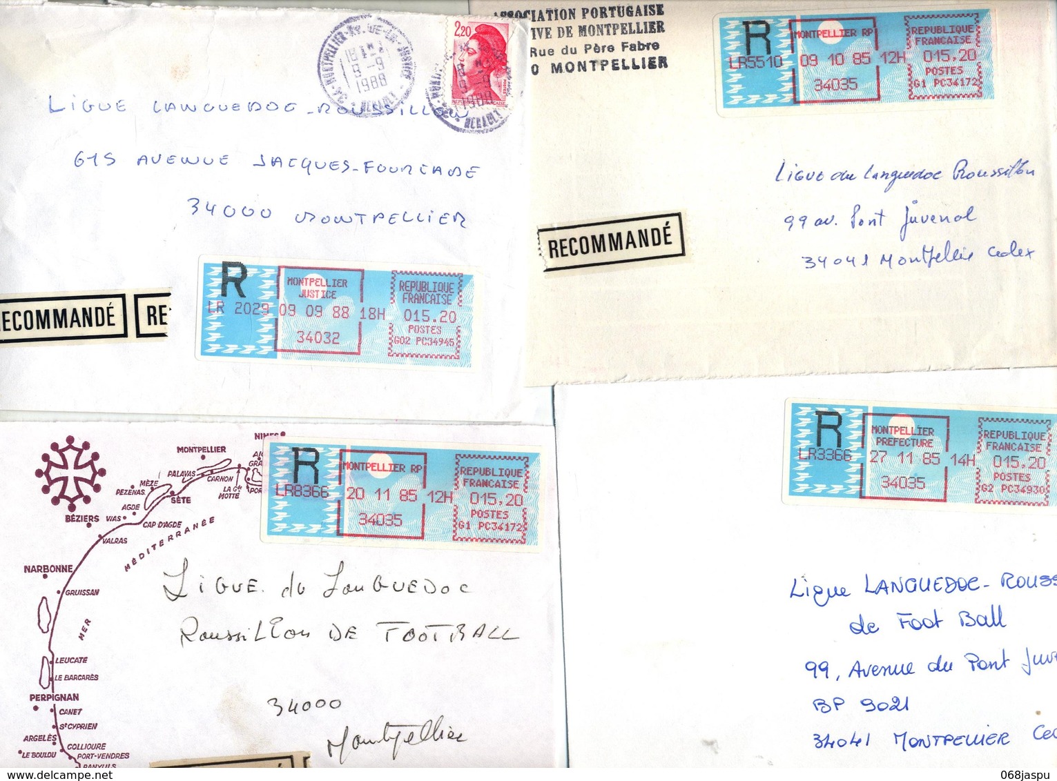 lot 44 lettre recommandée cachet + machine  herault à voir entete club football