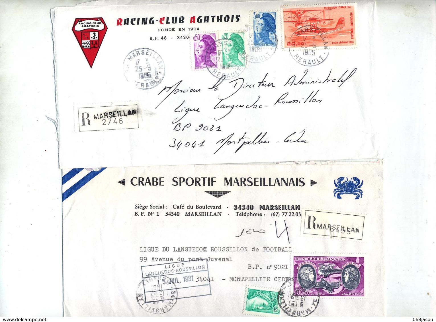 Lot 25 Lettre Recommandée Cachet + Machine Marseillan  à Voir Entete Club Football - Cachets Manuels