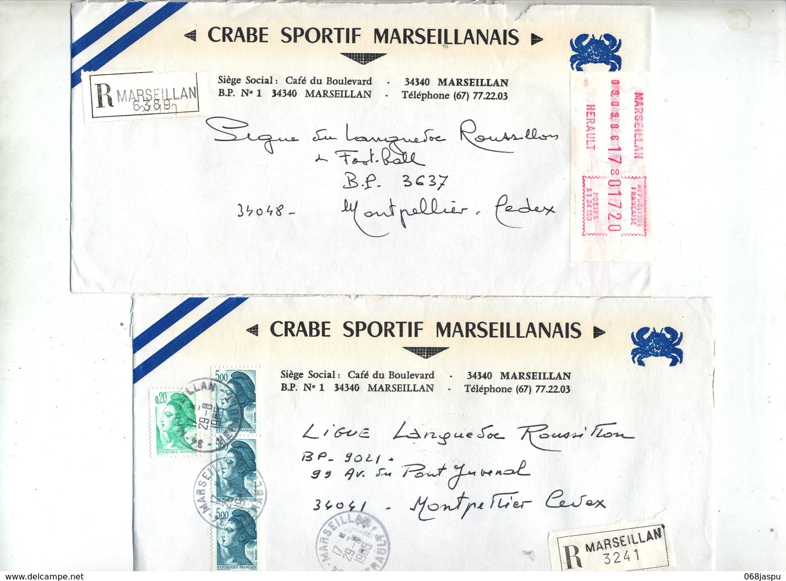 Lot 25 Lettre Recommandée Cachet + Machine Marseillan  à Voir Entete Club Football - Manual Postmarks