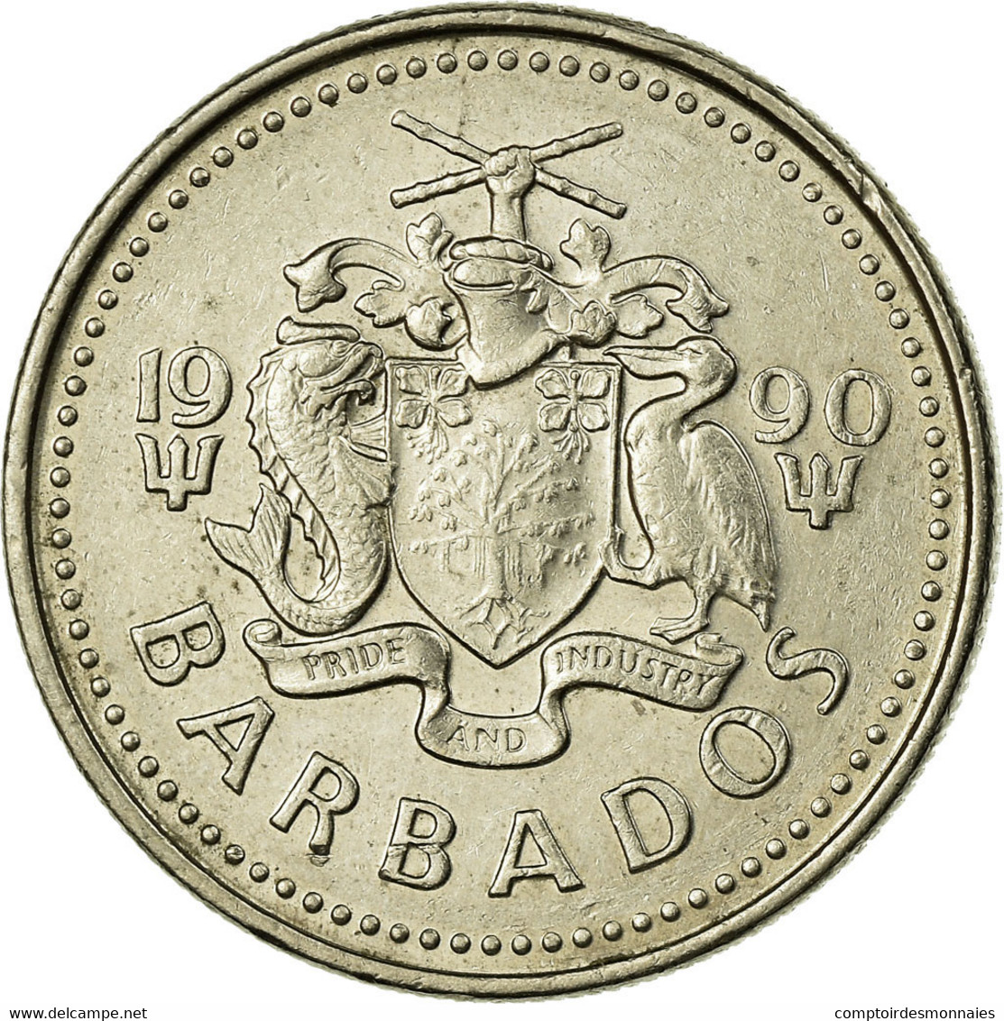 Monnaie, Barbados, 25 Cents, 1990, Franklin Mint, TTB, Copper-nickel, KM:13 - Barbados