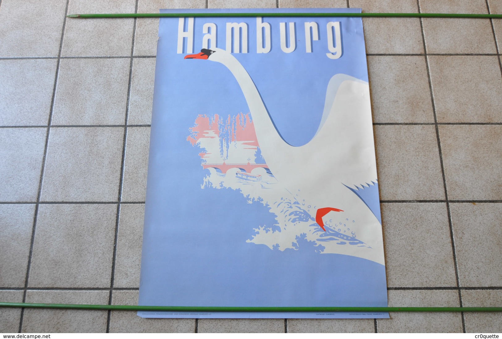 ALLEMAGNE GERMANY - VIEILLE AFFICHE HAMBOURG HAMBURG Avec CYGNE - POSTER - Affiches