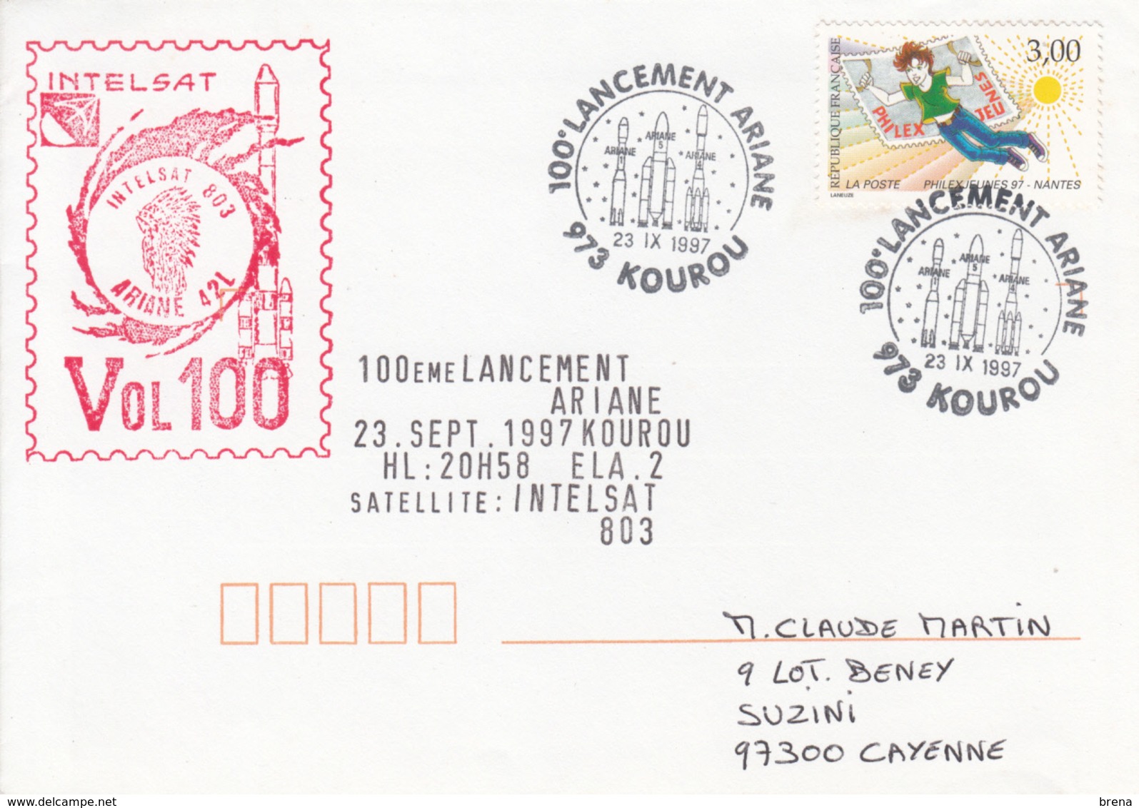 FRANCE  973 KOUROU  100° LANCEMENT ARIANE 23 IX 1997 - 1961-....