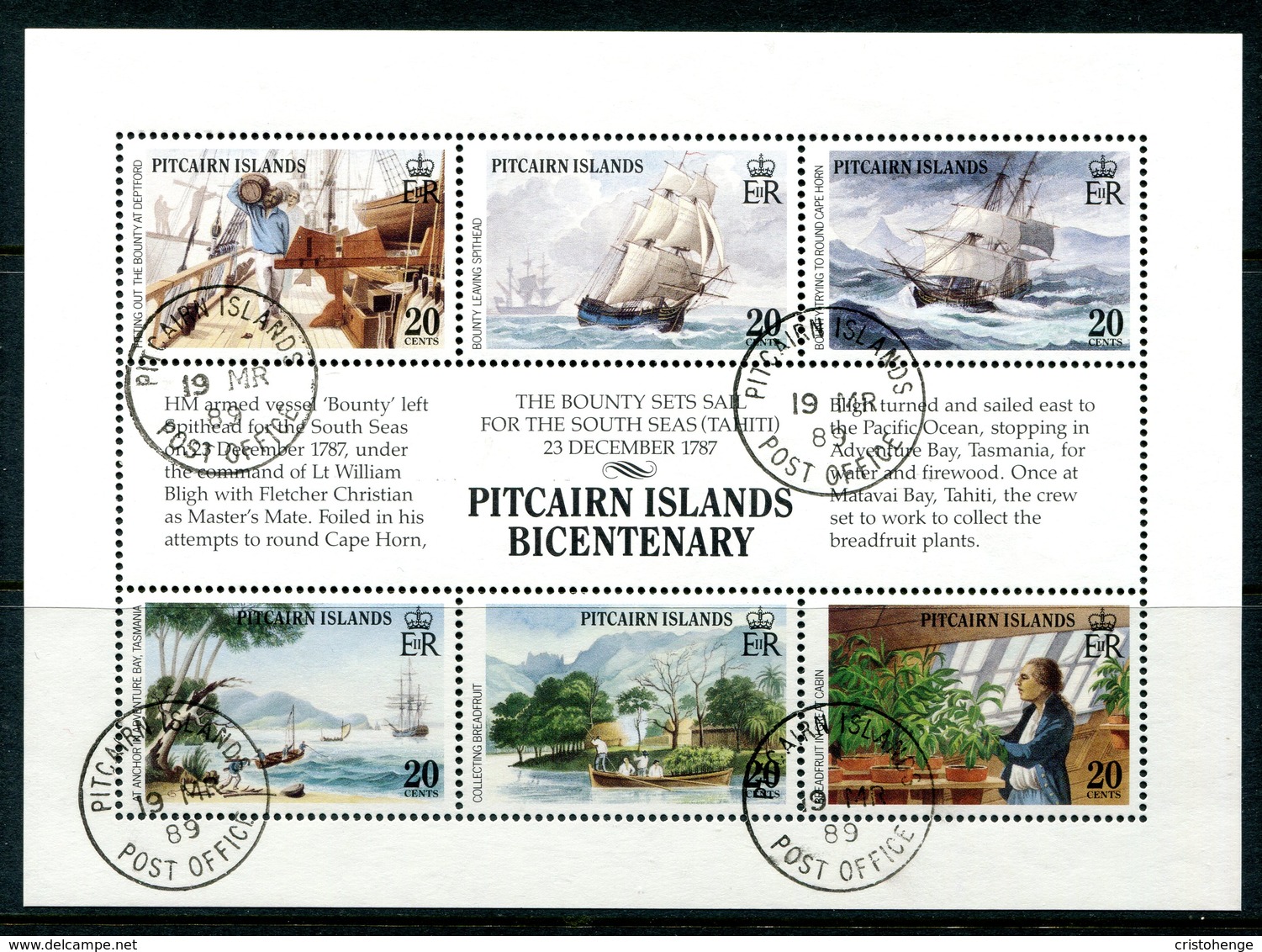 Pitcairn Islands 1989 Bicentenary Of Settlement - 1st Issue - Sheetlet Used (SG 335-340) - Pitcairn Islands