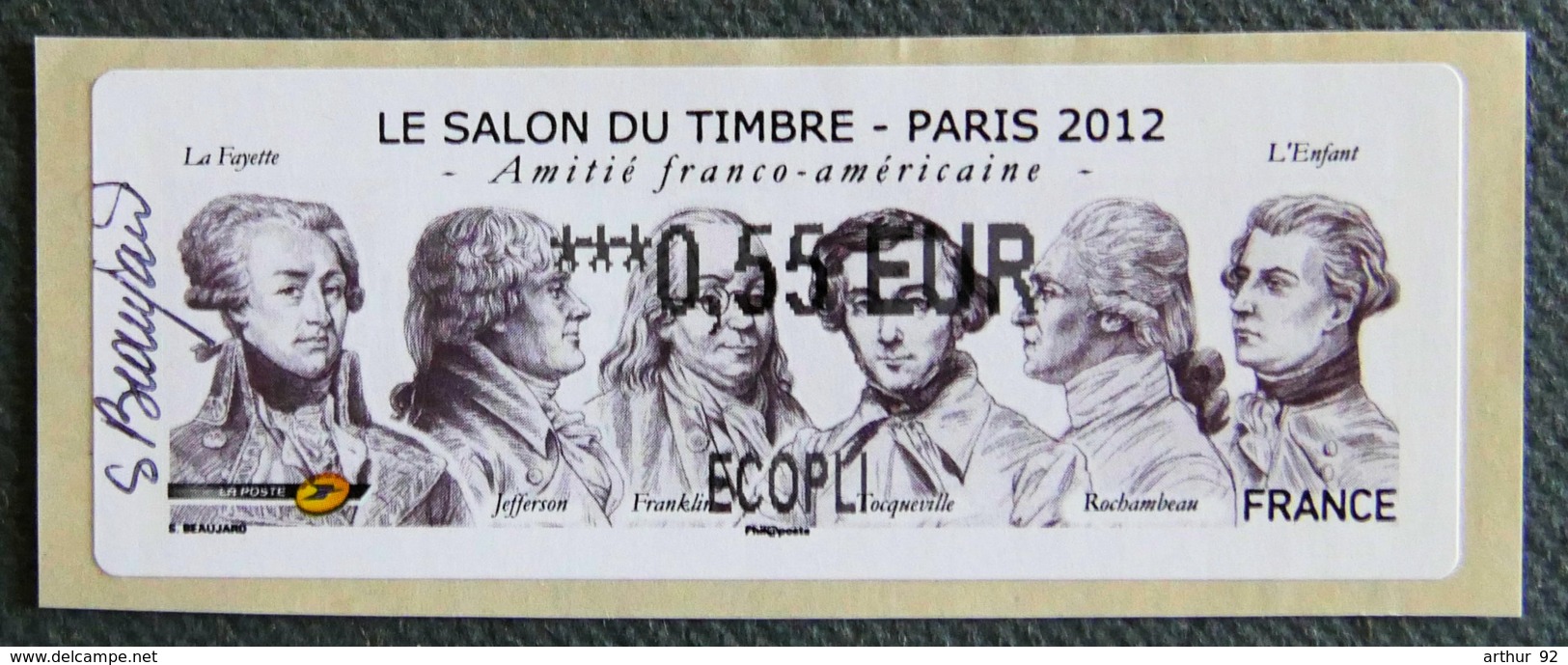 FRANCE - VIGNETTES ILLUSTREES - VIG 101 - 2012 - SALON DU TIMBRE - PARIS - AMITIE FRANCO-AMERICAINE - 2010-... Vignettes Illustrées