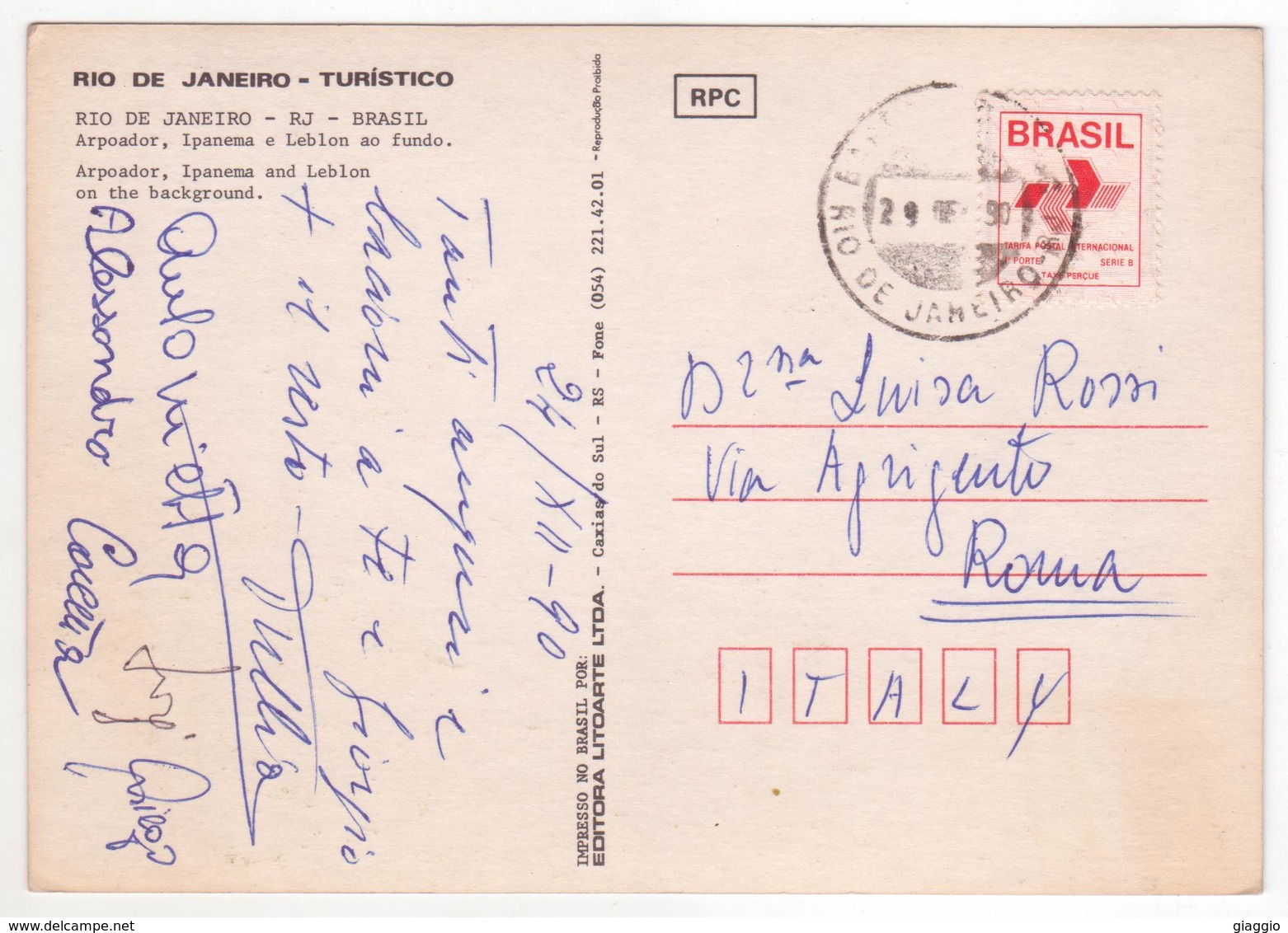 °°° 13762 - BRASIL - RIO DE JANEIRO - ARPOADOR , IPANEMA E LEBLON AO FUNDO - 1990 With Stamps °°° - Rio De Janeiro