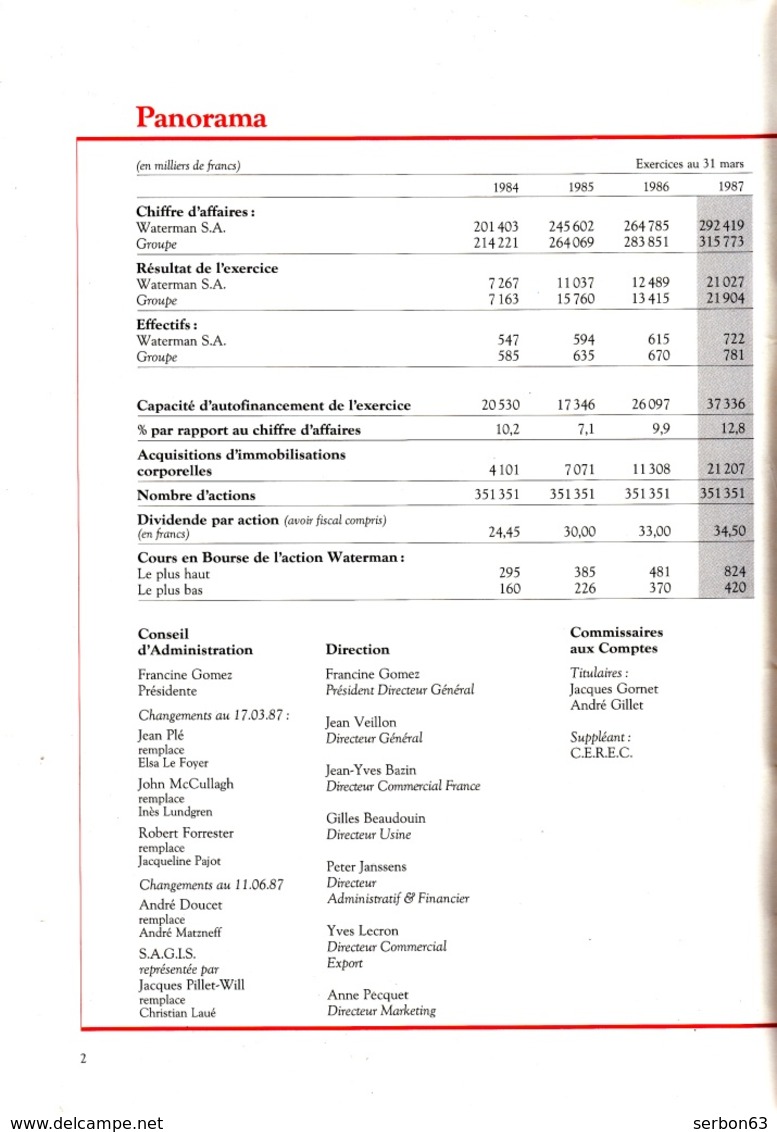 WATERMAN UNE PUBLICITÉ DE 40 PAGES SUR PAPIER FORT GLACÉ EXERCICE 1986/1987. FERMETURE LIBRAIRIE PAPETERIE SITE Serbon63 - Pens