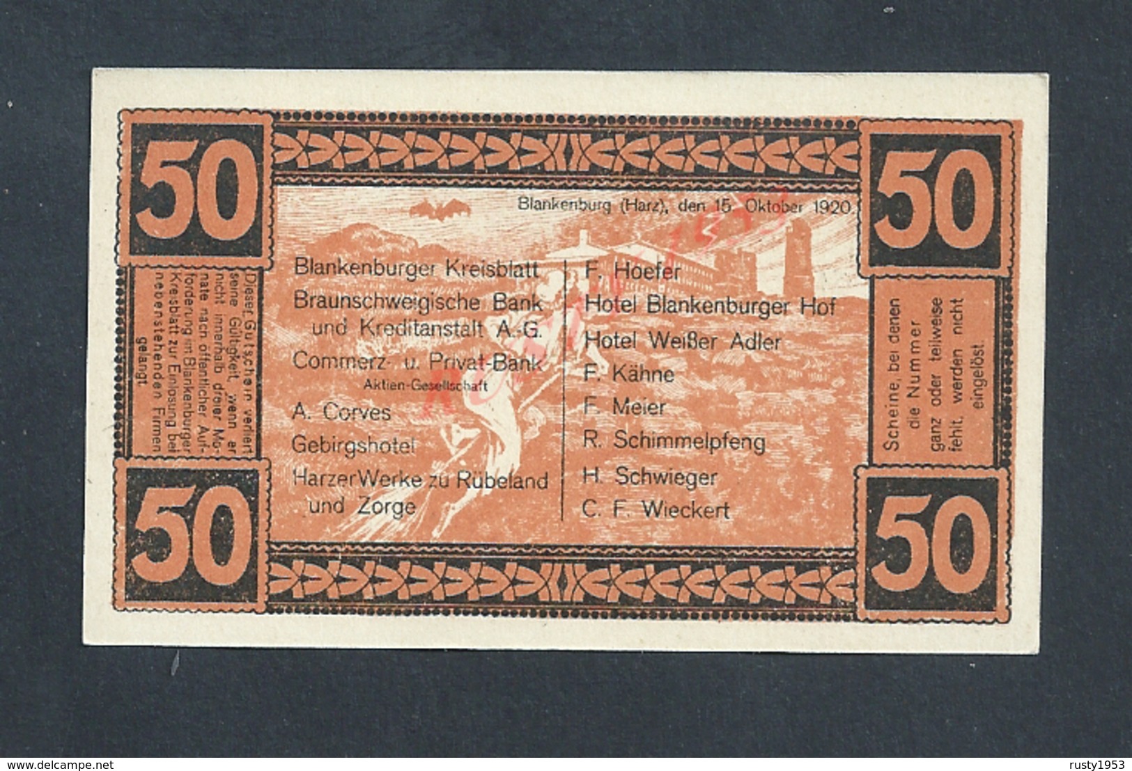 ALLEMAGNE BILLET DE BANQUE De 1921 : - Banque & Assurance