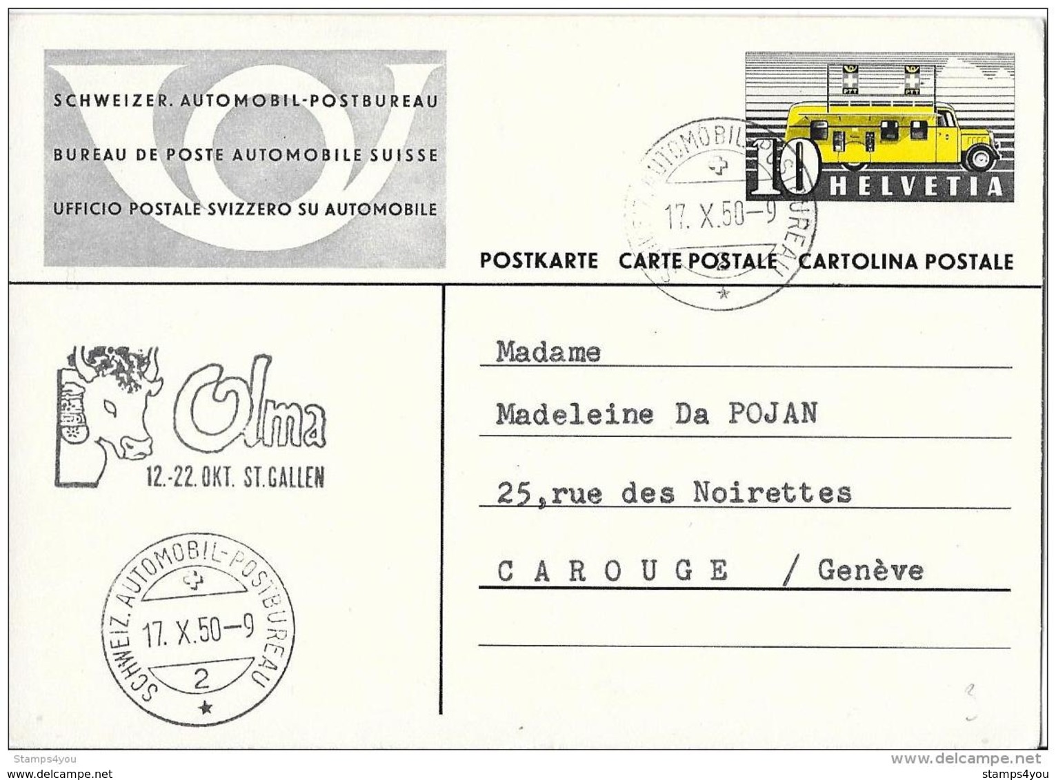 97 - 5 -  Entier Postal Avec Oblit Spéciale "OLMA St Gallen 1950" - Marcofilia