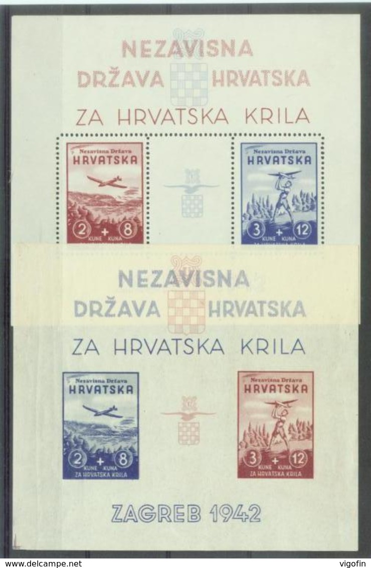 HR 1942-74-7 AIR PLAIN MODEL, CROATIA, Michel # Bl. 1 & 2, 2Bl, MNH - Kroatien