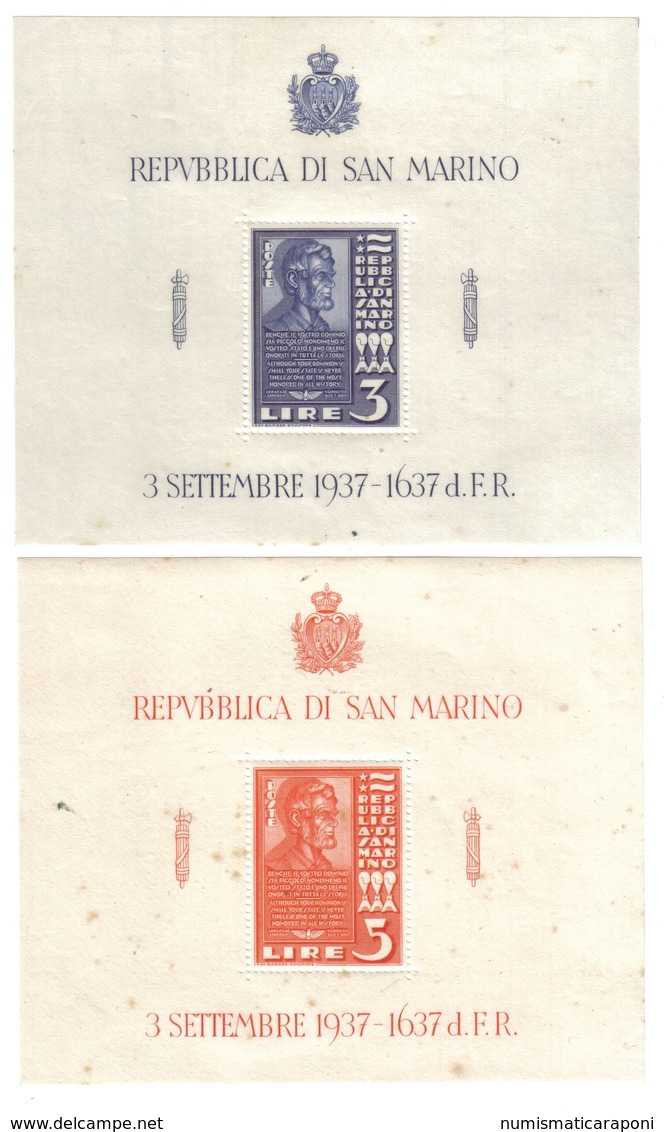 San Marino 1938 Lincoln 3+5 Lire S. Foglietti 2-3 Nuovi Ma Ingiallimenti Fra.569 - Nuovi