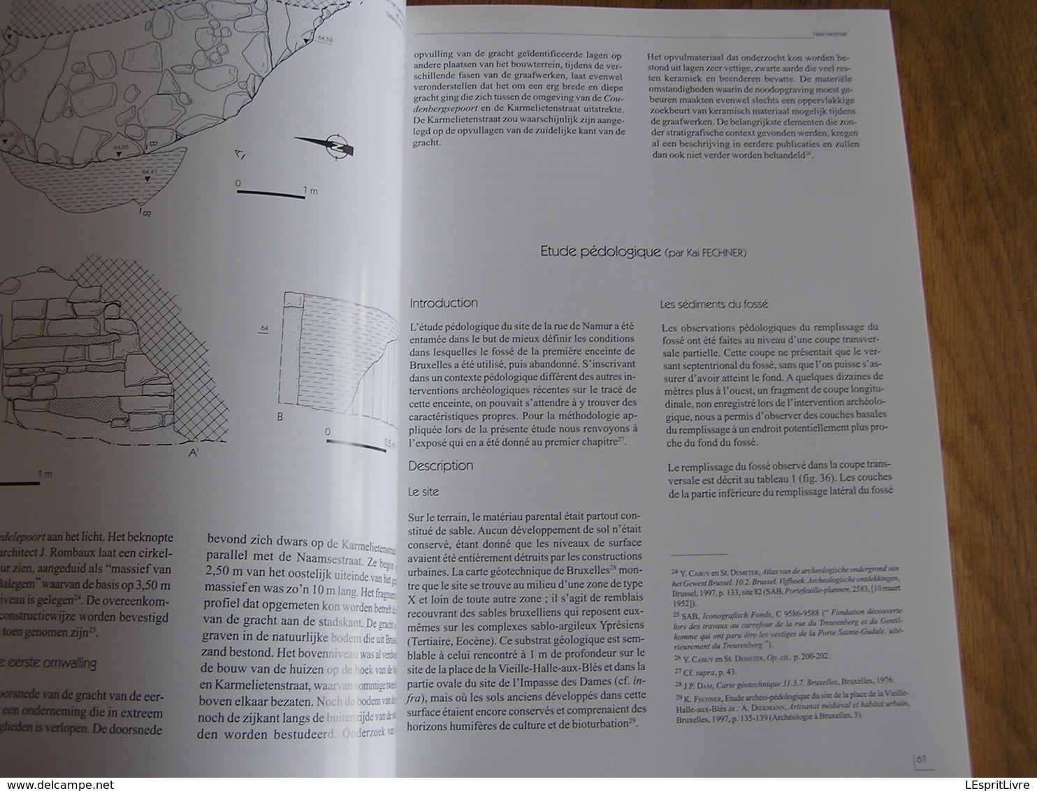 AUTOUR DE LA PREMIERE ENCEINTE ROND DE EERSTE STADSOMWALLING Archéologie Bruxelles Brussel Ramparts Fouilles Verres