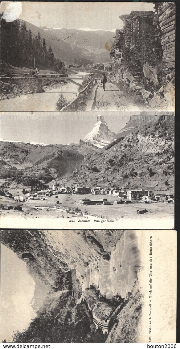 3 X Postcard Route De Zermatt Et La Viège Vue Générale Train Bahn Blick Auf Der Visp Und Das Bruneckhorn 1910 - Viège